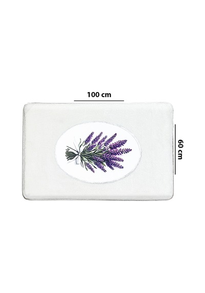 Lavmore Tekli Nakışlı Peluş Banyo Paspası 60x100cm Beyaz