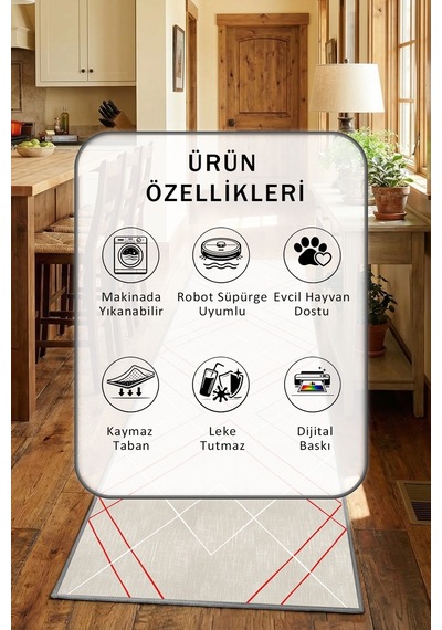 Yıkanabilir Mutfak Halısı Gri