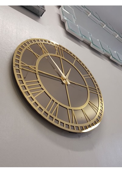 Ayna Denizi Golden Roma Bronze Model Altın Bronz Renk 50 CM Dekoratif Aynalı Duvar Saati Altın