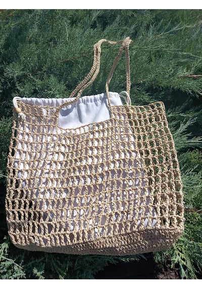 Elmundo Butik Kağıt İp El Yapımı Xl File Çanta Bej