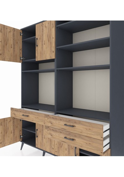 Hyperion Gardrop 10 Raflı 3 Çekmeceli 8 Kapaklı 176x44x221 Antrasit-çam Çam Hyperion Gardrop 10 Raflı 3 Çekmeceli 8 Kapaklı 176x44x221 Antrasit-çam Çam
