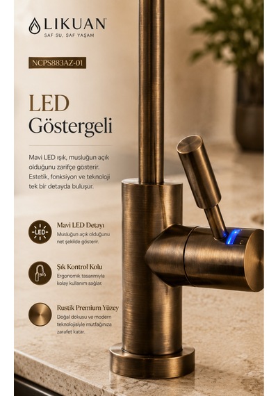 Ncps883cp-l Led Göstergeli Krom Arıtma Musluğu Premium Ro Musluk Metal