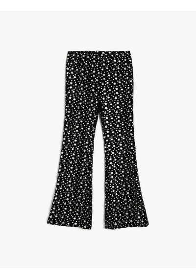 Koton Yıldız Desenli İspanyol Paça Pantolon Siyah Desenli 5wkg40317ak Siyah Desenli