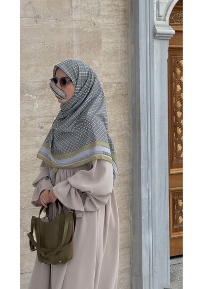 Qalortex Scarf Monogram Desen B.boy Eşarp-yağ Yeşil Yağ Yeşili