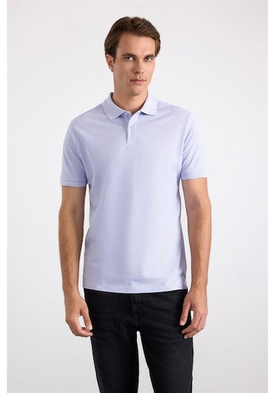Süvari Açık Lila Slim Düz Nakışlı Pike Düğmeli Polo Yaka Tişört Ts1014000474-mr1