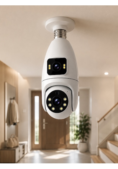 Gece Görüşlü Çift Lens Wi-fi Ampul Kamera Mobil Takip Destekli - Lisinya