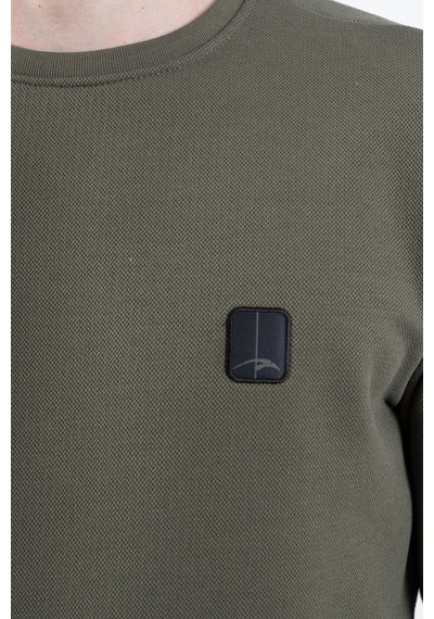Maraton Sportswear Regular Erkek Bisiklet Yaka Takma Kol Basic Açık Haki Sweatshirt 21796-açık Haki