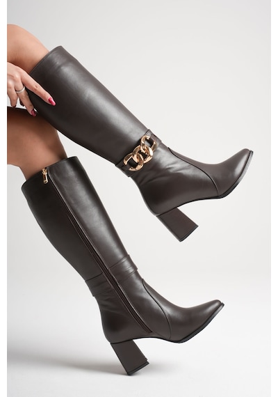 Analin Shoes Kadın Hakiki Deri Toka Detaylı Çizme Kahve