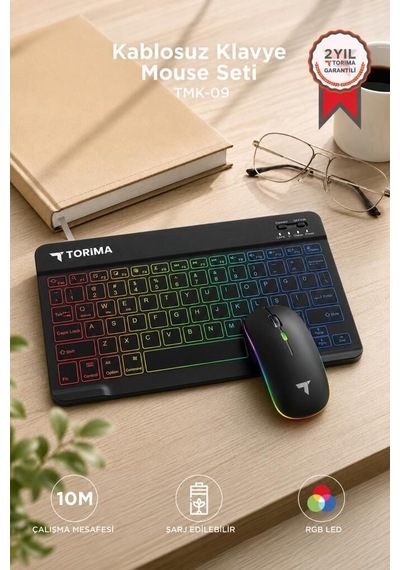 Delux Serisi Ofis Klavyesi Masa Düzeni Renkli Set Kablosuz Klavye Mouse Seti Tmk09 Siyah