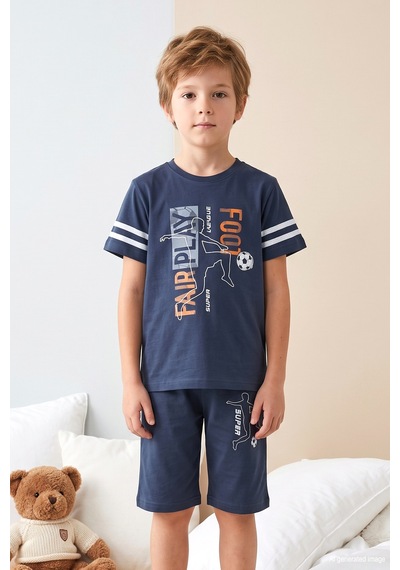 Remsa Erkek Çocuk Kısa Kol Şortlu Penye Pijama Takımı 4245 İndigo01