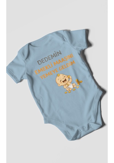Morivokids Dedemden Kısa Kollu Bebek Body %100 Pamuk Bebe Mavisi