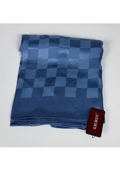 Kroren Krep Jakarlı Dama Desen Şal - 70 X 190 İndigo