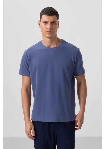 Tommylife Koyu Mavi Yüzeyi Dokulu Rahat Form Basic Erkek T-shirt - 88436 Koyu Mavi