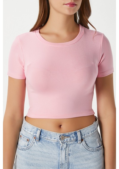 Ritnice Kadın Deal Lux Touch Yumuşak Doku Crop Pembe Bluz