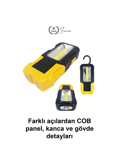 Pilli Cob Led Çalışma Lambası Mıknatıslı Kancalı Taşınabilir Projektör Işık Kamp Feneri Garaj Tamirh Beyaz