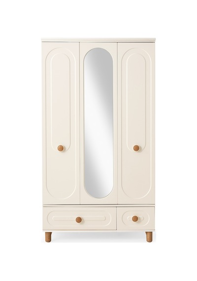 Perla 3 Kapaklı %100 Mdf Elbise Dolabı Gardrop 117x54x212 Ekru