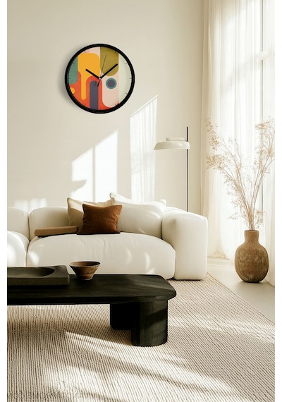 Soyut - Bohem - Geometrik Temalı Modern Duvar Saati - 30cm - Önü Camlı Siyah Kasa - Sessiz Mekanizma-jh0470 Siyah