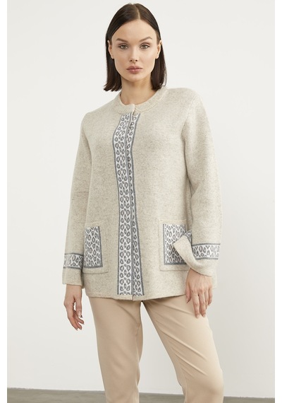 Sementa Leopar Detaylı Geniş Kalıp Triko Hırka - Bej 001
