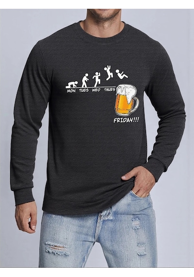Startmore Tarzsokak Jumping Into The Beer Friday Evolution Baskılı Üstler Erkek Yumuşak Trendy Kazak Sıcak Kalınl Antrasit
