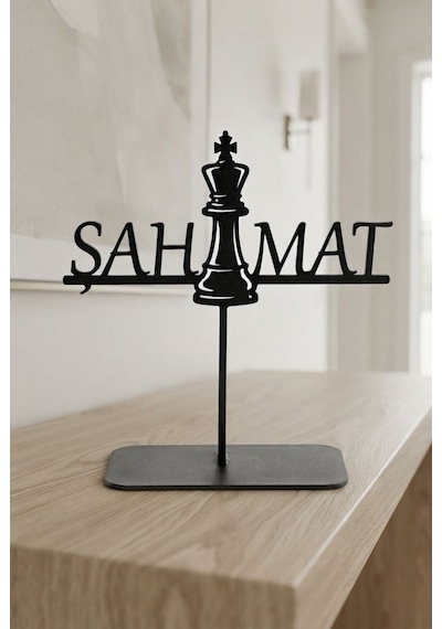 Satranç Severlere Şah Mat Temalı Metal Masaüstü Heykel Siyah Dekoratif Aksesuar