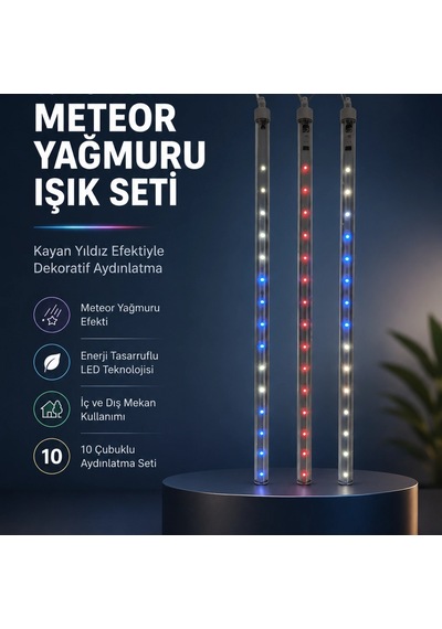Dekoratif Rgb Led Işık Çubuğu Seti 10 Adet Çubuk Kayan Yıldız Efektli
