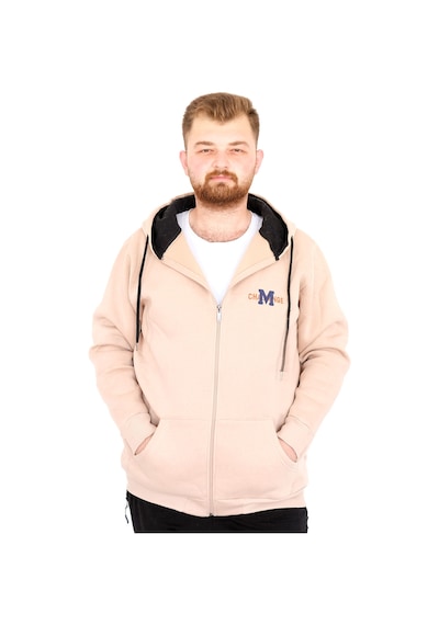 Mode Xl Büyük Beden Erkek Kapüşonlu Fermuarlı Sweatshirt U25803 Bej Bej