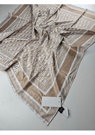Miorel Scarfs Harf Tema Çift Taraflı Vual İpek Eşarp Silk Scarf Hijab Aksesuar Fular Gold