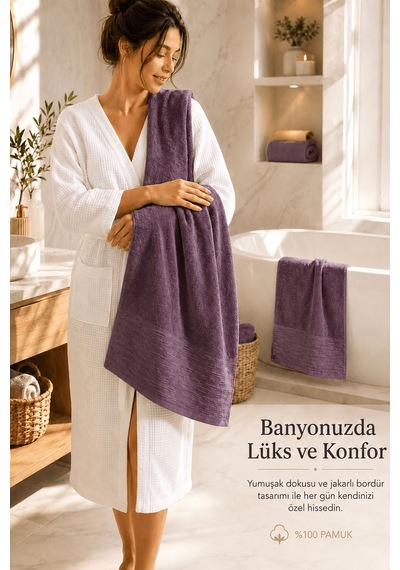 2'li Büyük Boy Banyo Havlusu 90x150 Cm %100 Pamuk Siena Collection 650 Gr Mürdüm