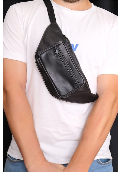Jack Tonio Unisex Ayarlanabilir Askılı Fermuarlı Deri Omuz Göğüs ve Bel Çanta