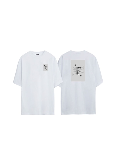 Thewert Unisex Deep Mechanization Ön Arka Baskılı Beyaz Oversize T-shirt