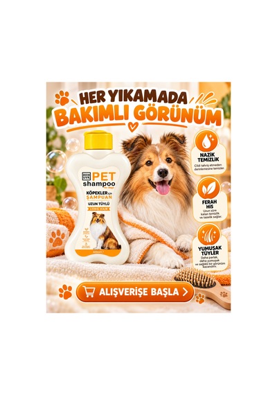 Uzun Tüylü Köpek Şampuanı 400 Ml Hassas Ciltler İçin Kolay Tarama, Yumuşak Ve Parlak Tüy Bakımı