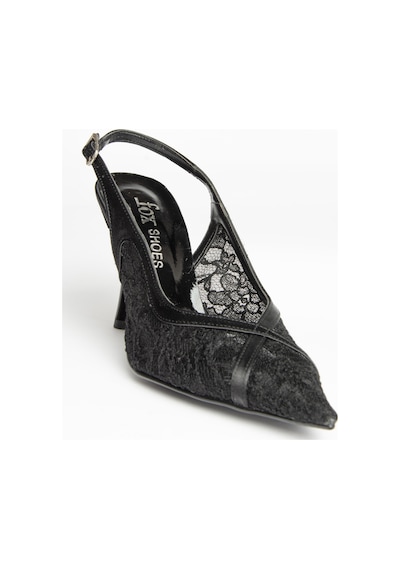 Fox Shoes U246229006 Siyah Dantel Kumaş İnce Topuklu Kadın Abiye Ayakkabı Siyah