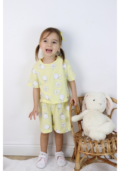 Harika Kids Kız Çocuk Tavşan-çiçek Baskılı Şortlu İkili Takım 001