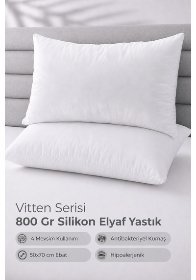 Vitten Serisi %100 Silikon Elyaf Dolgu Yastık - Otel Tipi 800 Gr 2 Adet Beyaz