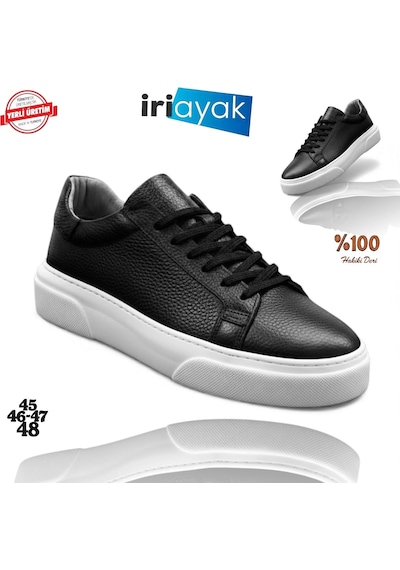 İriayak Büyük Numara Hakiki Deri 46-48 / Rahat Taban Casual Ayakkabı / Günlük Kullanıma Uygun Siyah - Beyaz