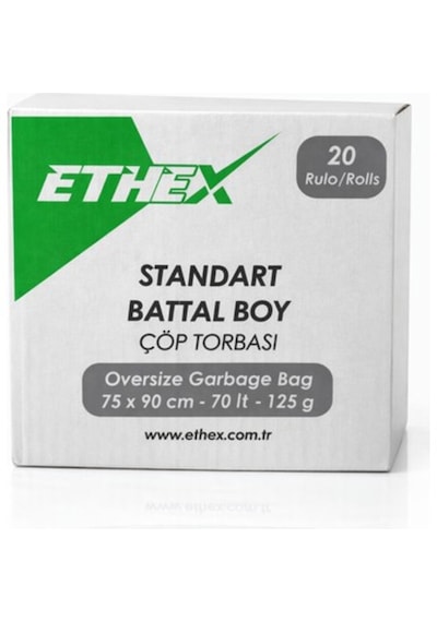 Ethex Battal Boy Mavi Renk Çöp Torbası 20 Paket - 75x90 Cm
