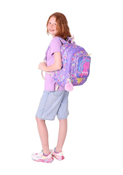 Kaukko Kids Üç Gözlü Kız Çocuk Okul Sırt Çantası Unicorn Detaylı - L5224 Mor - Sarı