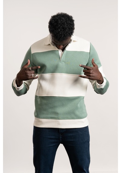 Fbı Polo Yaka Kalın Çizgili 3 İplik İçi Şardonlu Slimfit Sweatshirt Mint