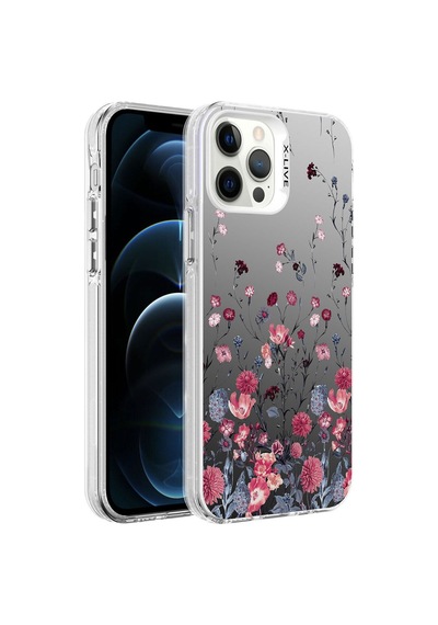 Apple Uyumlu iPhone 12 Pro Max Desenli Pak Silver Sert Kılıf çiçek
