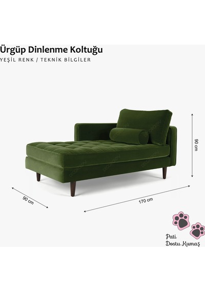 Ürgüp Dinlenme Koltuğu Puf Josefin Koltuk Ikili Kanepe - Sağ Kolçaklı Yeşil