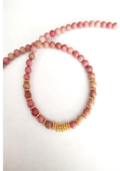 Sertifikalı 6 Mm Rodonit Doğaltaş Kolye 046 - Pembe
