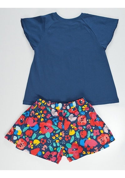 Denokids Çiçekli Kedi Kız Şort Takım Çok Renkli