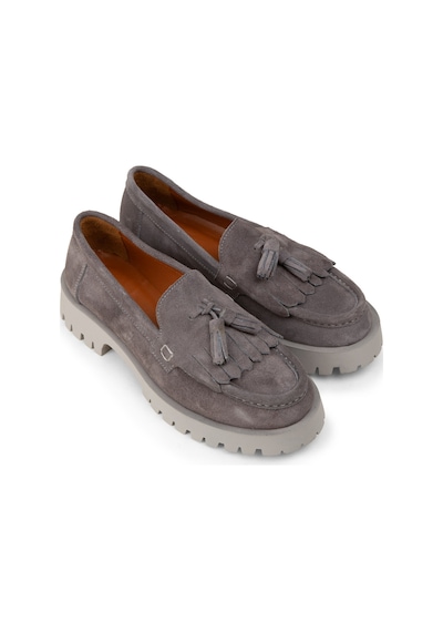 Deery Kadın Hakiki Süet Gri Püsküllü Loafer - 02033zgrıc01