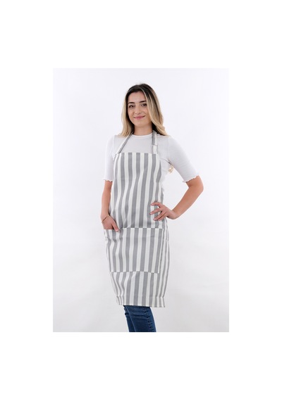 Sweet 3lü Set Ayarlanabilir Askılı Cepli Mutfak Önlüğü Seti 2 Eldiven Gri Çizgili