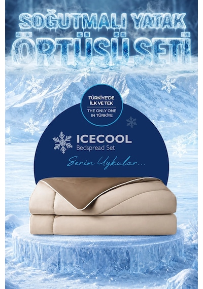 Soğutmalı Yatak Örtüsü Seti Tek Kişilik Soğuk Icecool 2 Parça Çift Taraflı Bej Kahve