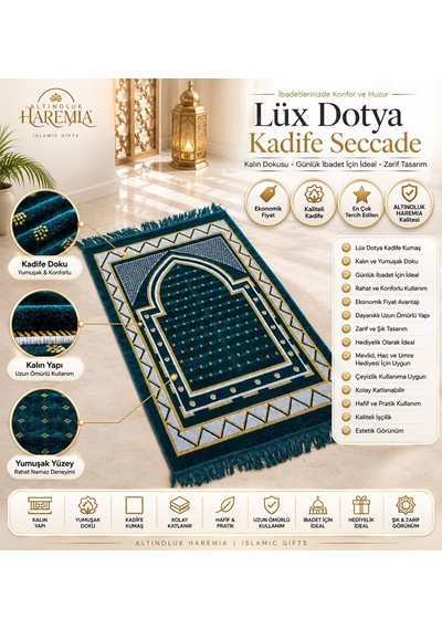 Lüks Dotya Kadife Seccade Kalın Yumuşak Dokulu Hediyelik Namaz Seccadesi Lacivert Çok Renkli