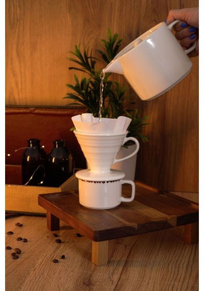 Coffee Filter V60 Porselen Kırık Beyaz Dripper Kahve Filtresi
