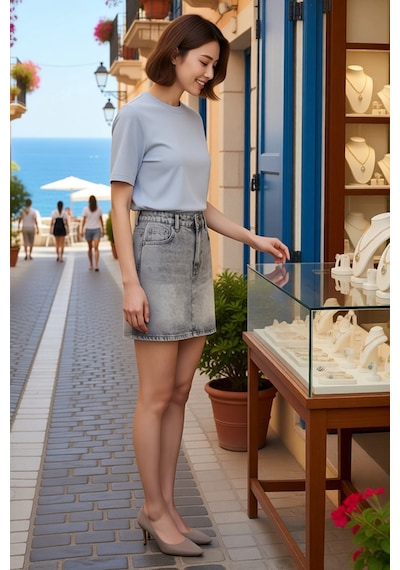 Benerly Kadın Mini Denim Etek Orta Bel %100 Pamuk Rigid Dokuma Klasik Kes Gri