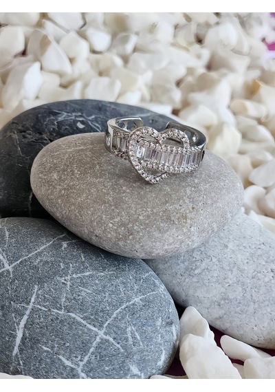 Eva Takı Store Kalp Figürlü Yarım Tur Formlu Ayarlanabilir Silver Renk Çelik Yüzük Silver