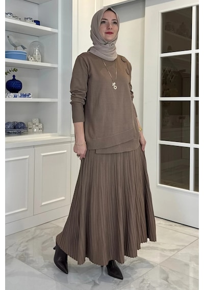 Rabia Şamlı Rana Triko Takım Sütlü Kahve Normal